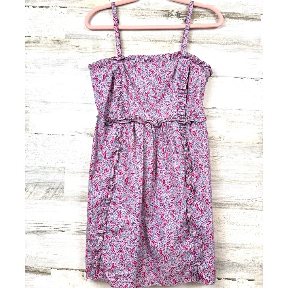 Marc By Marc Jacobs Womens 6 Purple Pink Floral Ruffle Pocket Cotton Mini Dress